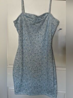 Lush Sweet Light Blue Floral Eyelet  Summer Dress Size Large New